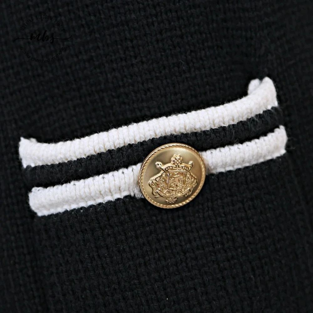 J. Crew Emilie Contrast Trim‎ Gold Button Sweater Jacket Black White Women XXS